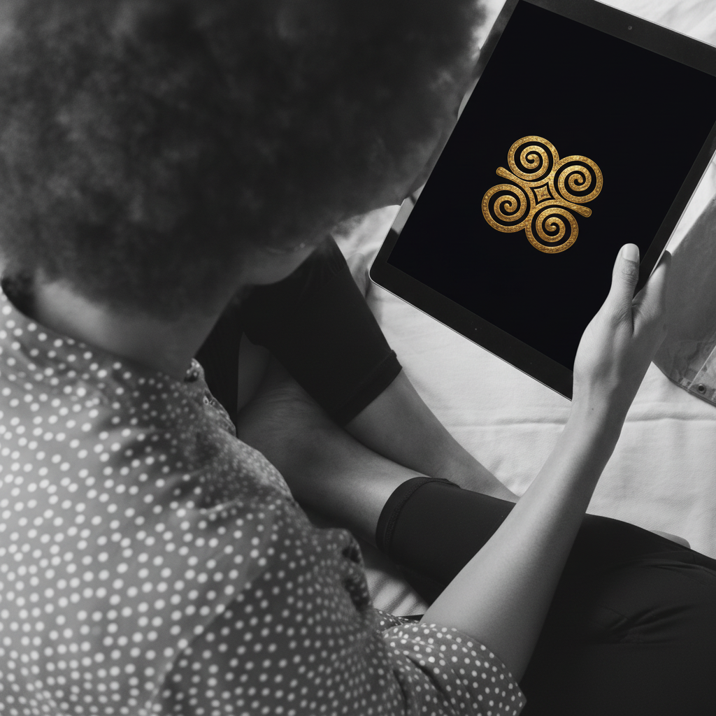 dwennimmen symbol on ipad held by woman