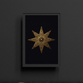 Framed artwork of a gold star on a black background