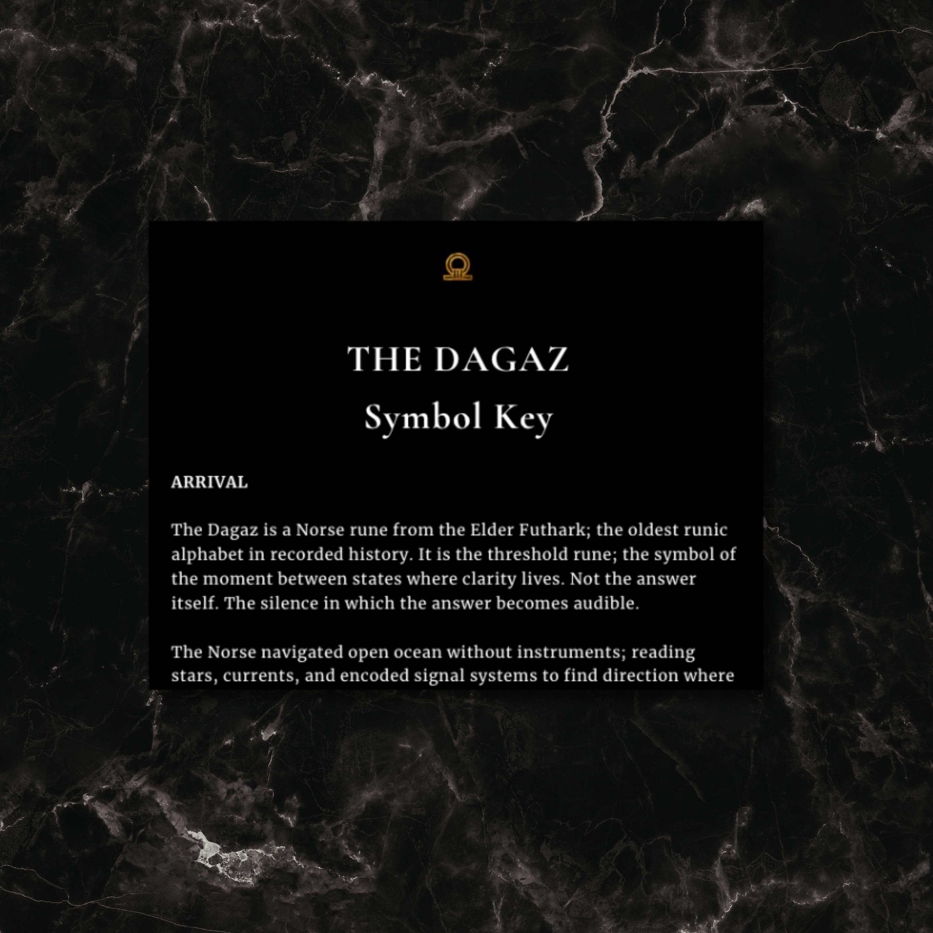 Text about the Dagaz rune on a black background