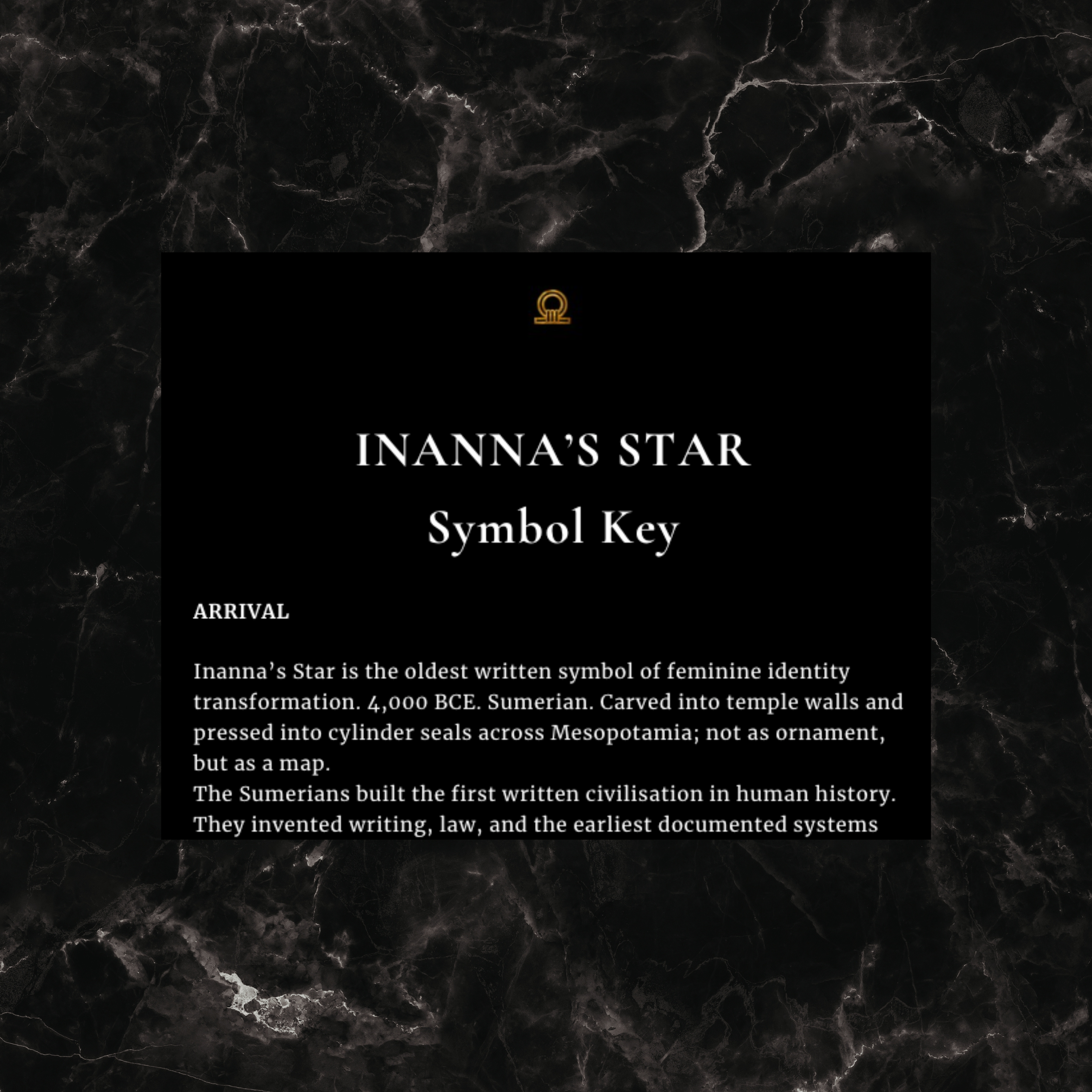 Information about Inanna's Star on a dark marble background