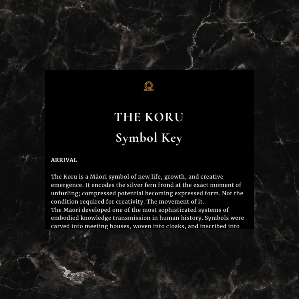 Text explaining the Koru symbol on a black background